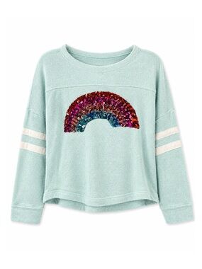 Rumi & Ryder Girls Turquoise Rainbow Sequin Sweater Size XS 4/5